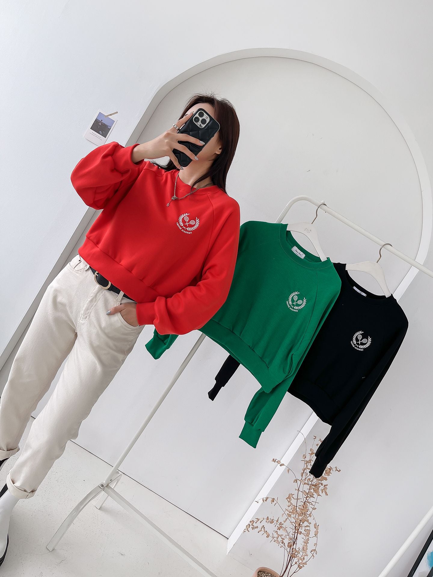 Tennis Embroidery Raglan Sleeve Sweatshirts