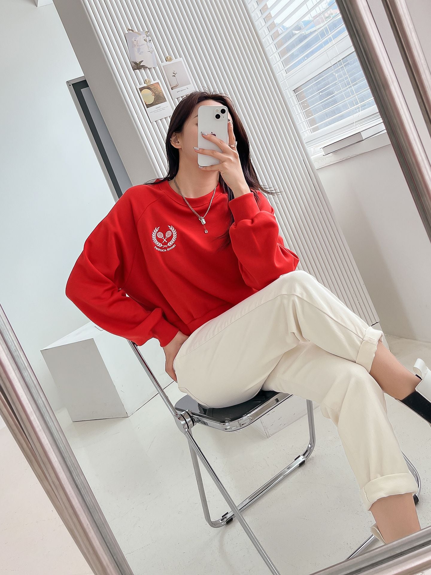 Tennis Embroidery Raglan Sleeve Sweatshirts