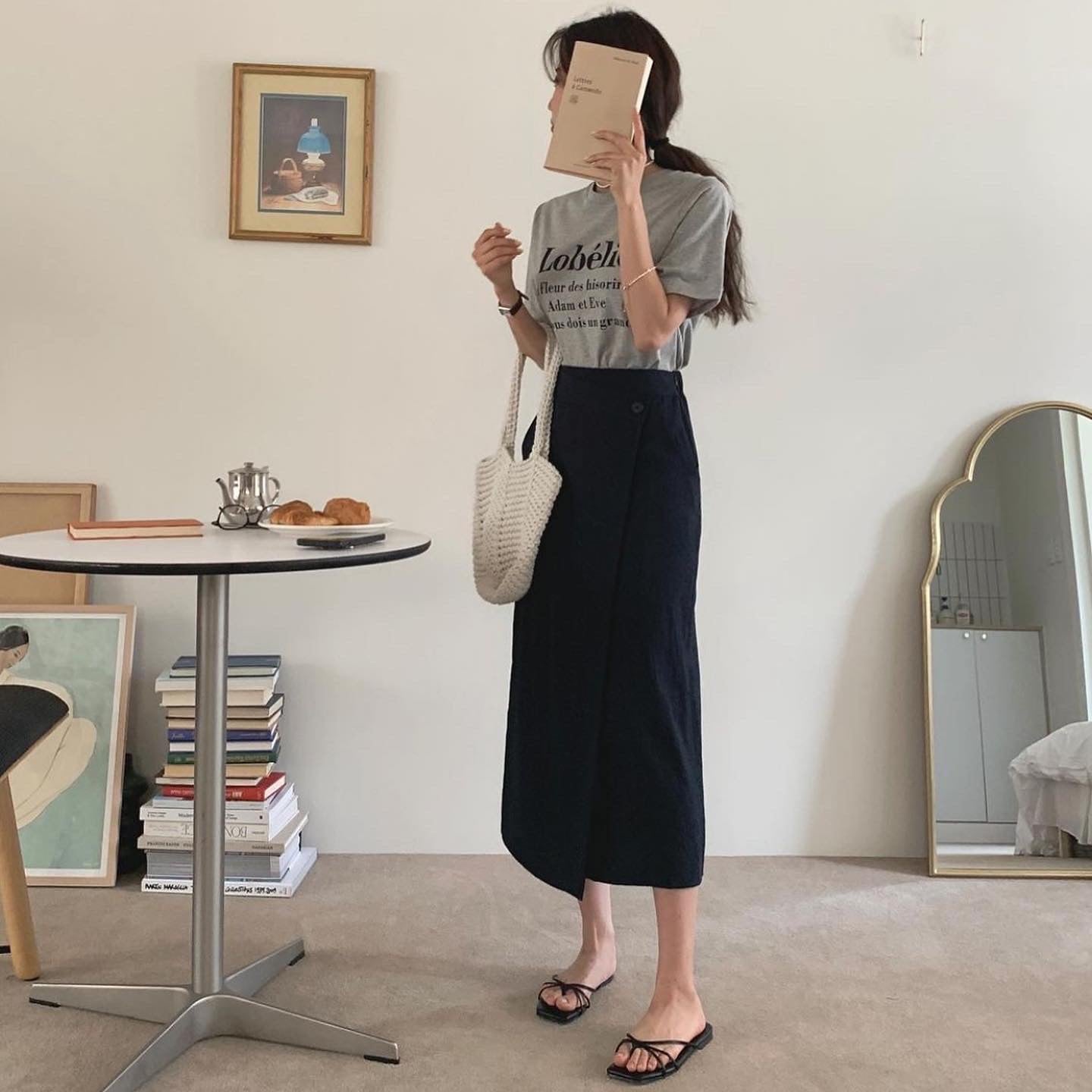 High Waisted Skirt Bias Waist Button