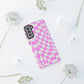 Old School Checkered Retro Groovy Vibe Wavy Checkerboard Phone Case / Pink