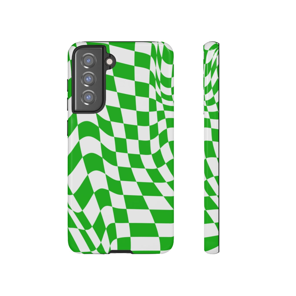 Old School Checkered Retro Groovy Vibe Wavy Checkerboard Phone Case / Retro Green