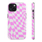 Old School Checkered Retro Groovy Vibe Wavy Checkerboard Phone Case / Pink