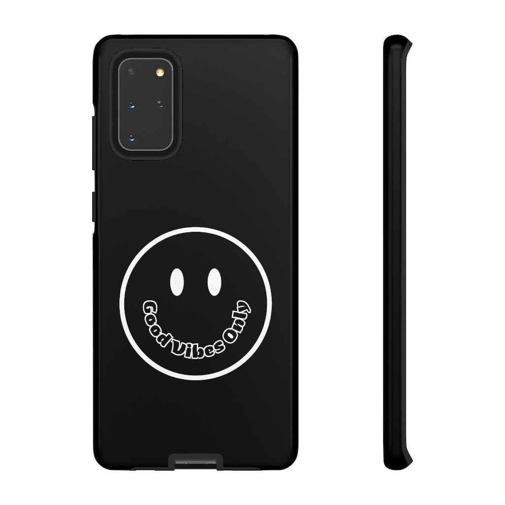 Smiley Happy Face Good Vibes Only Message Printed Phone Case / Black Case