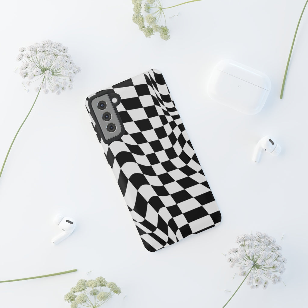 Old School Checkered Retro Groovy Vibe Wavy Checkerboard Phone Case