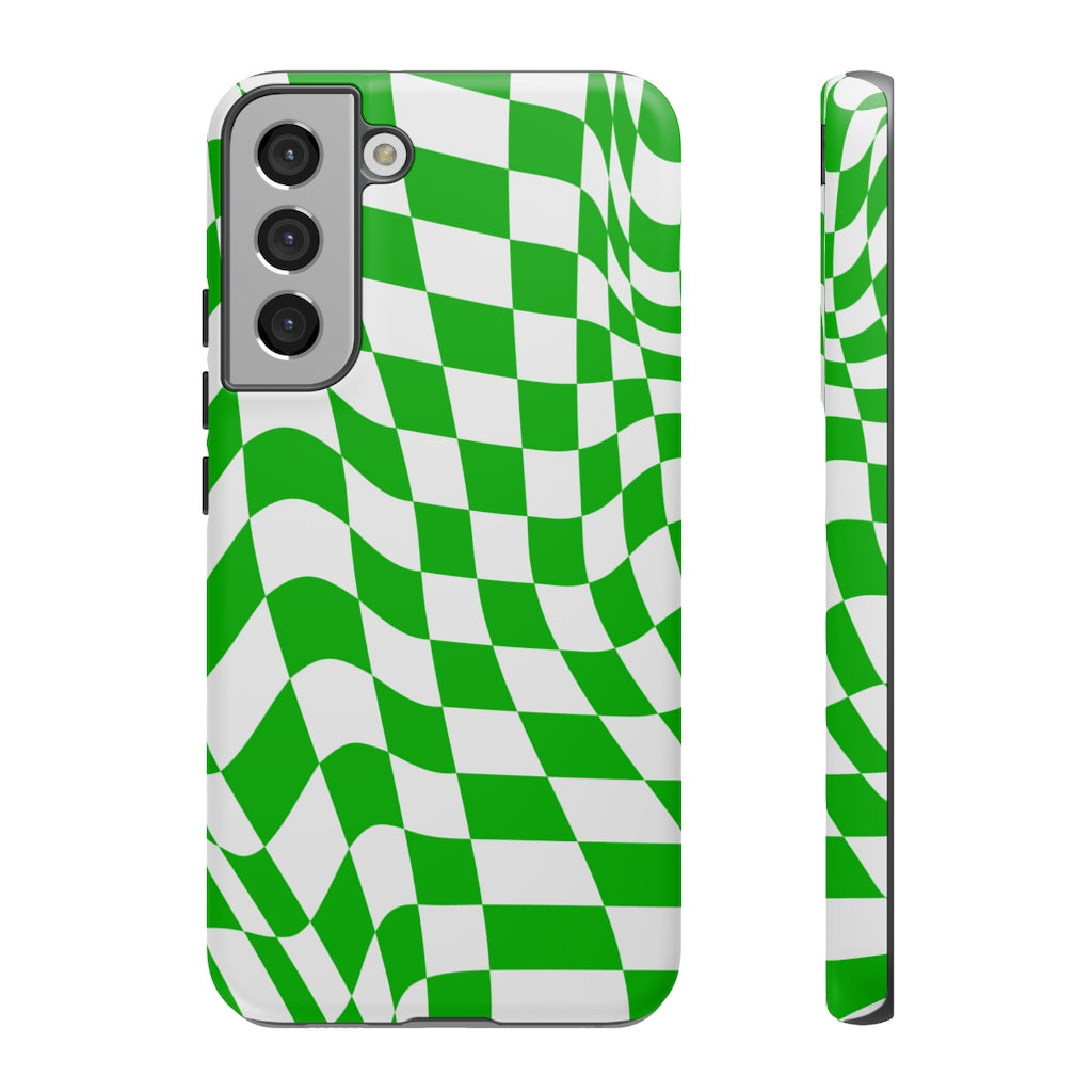 Old School Checkered Retro Groovy Vibe Wavy Checkerboard Phone Case / Retro Green