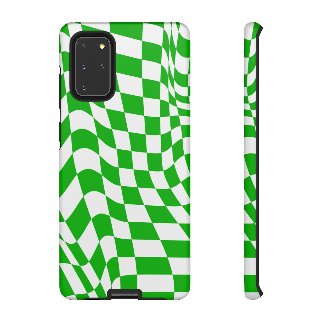 Old School Checkered Retro Groovy Vibe Wavy Checkerboard Phone Case / Retro Green