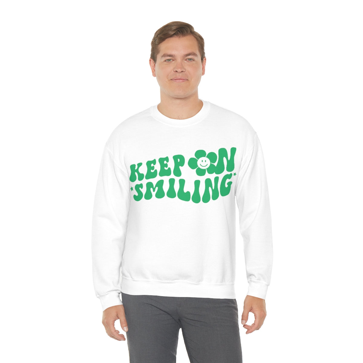 Keep On Smiling Sweatshirt / Unisex Heavy Blend™ Crewneck Sweatshirt / Green