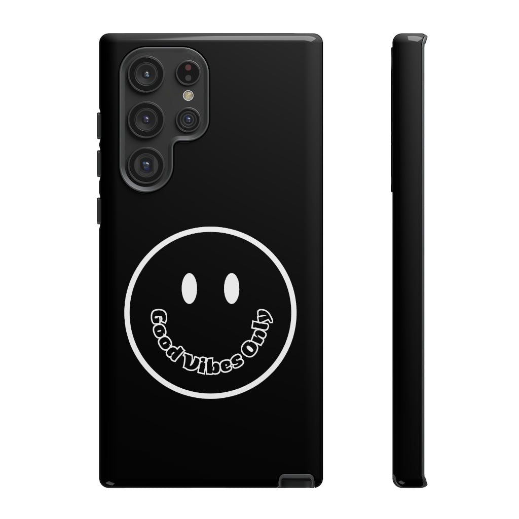 Smiley Happy Face Good Vibes Only Message Printed Phone Case / Black Case