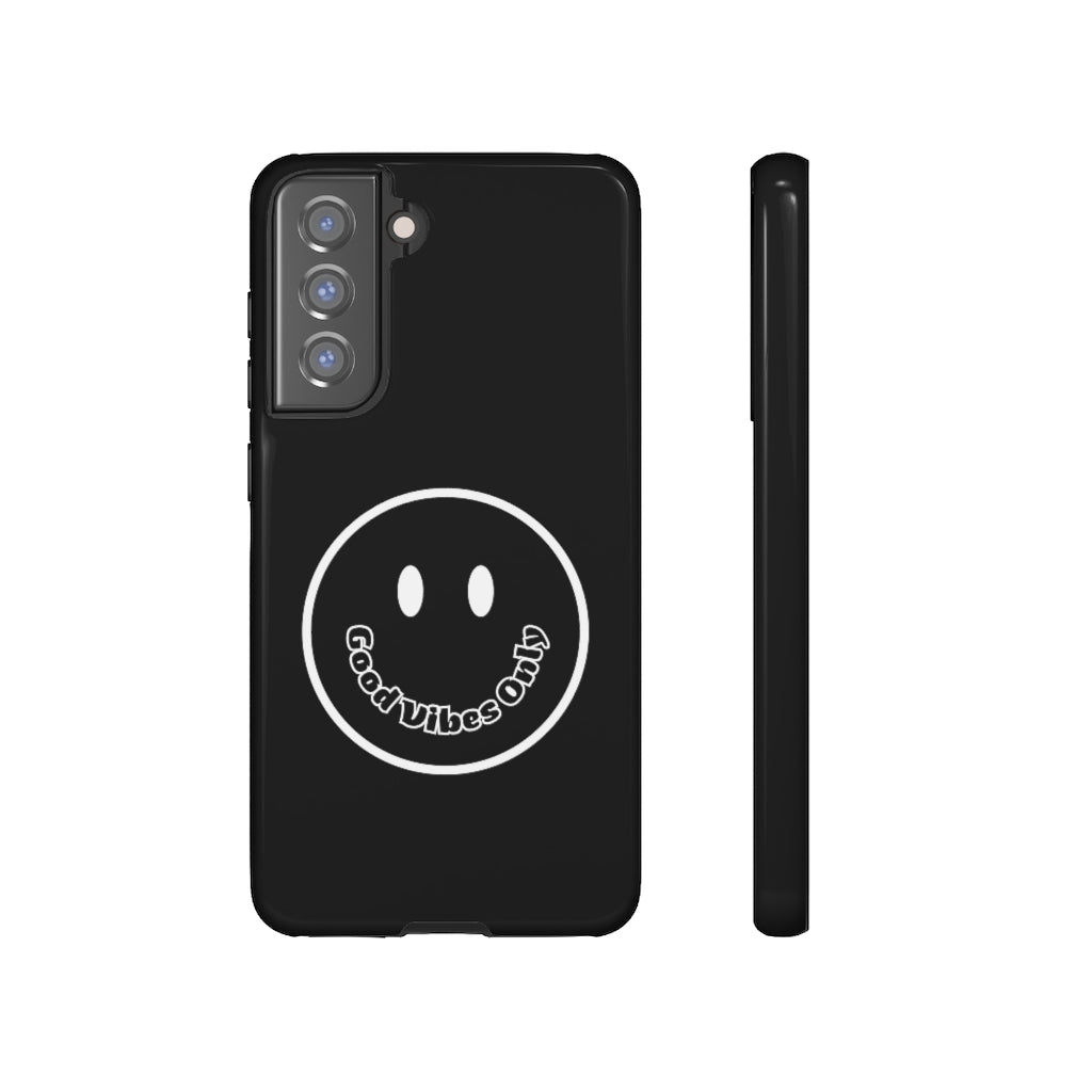 Smiley Happy Face Good Vibes Only Message Printed Phone Case / Black Case