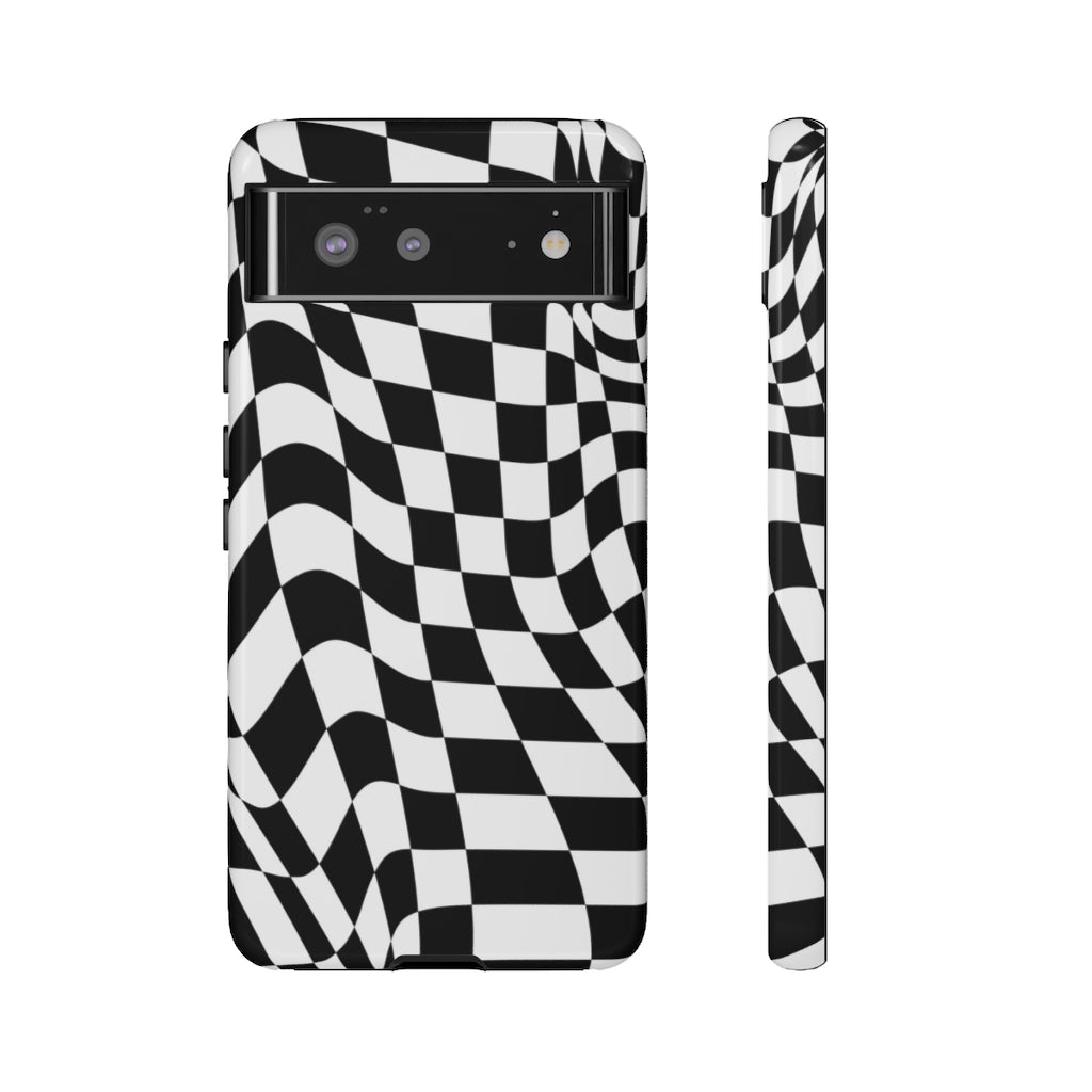Old School Checkered Retro Groovy Vibe Wavy Checkerboard Phone Case