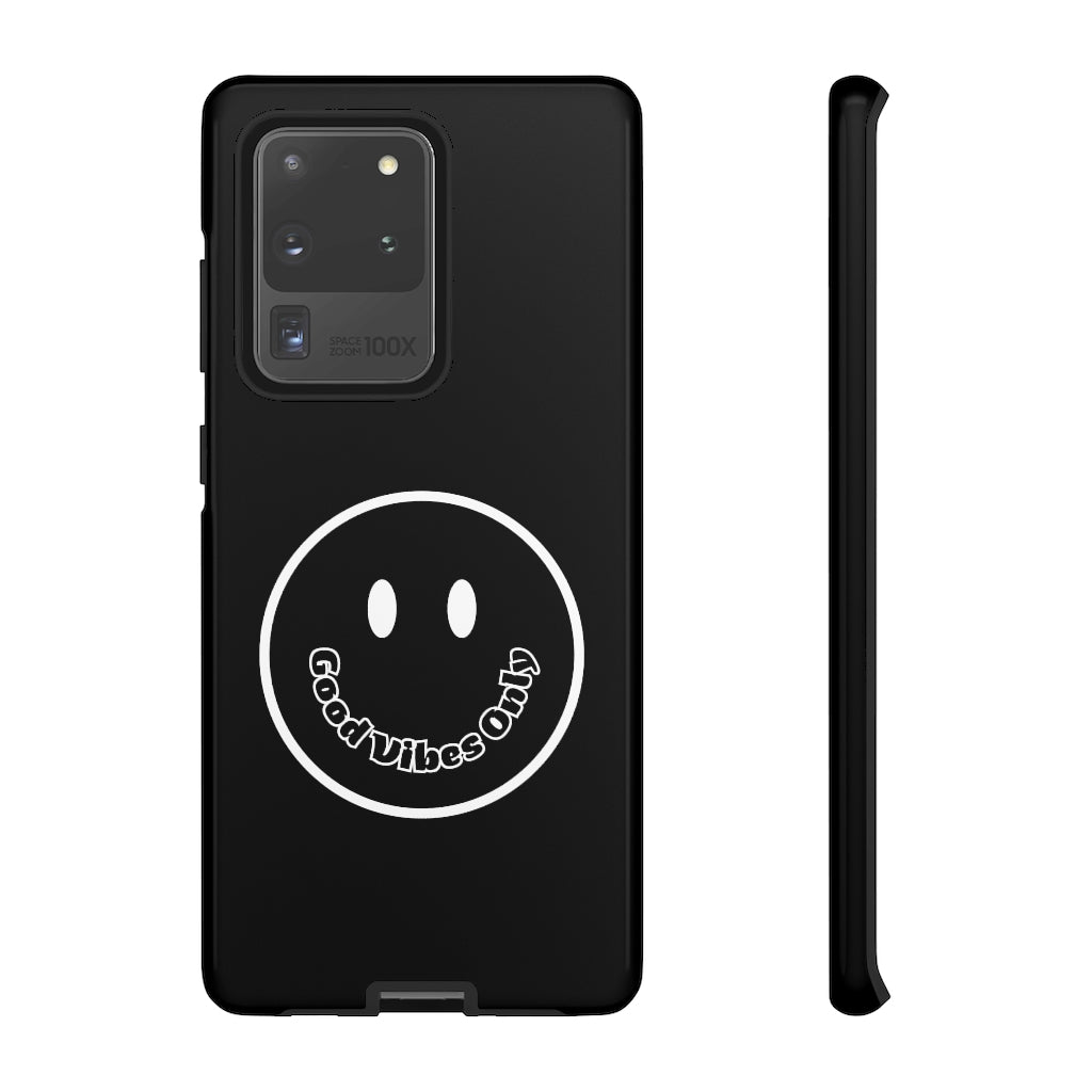Smiley Happy Face Good Vibes Only Message Printed Phone Case / Black Case