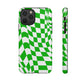Old School Checkered Retro Groovy Vibe Wavy Checkerboard Phone Case / Retro Green
