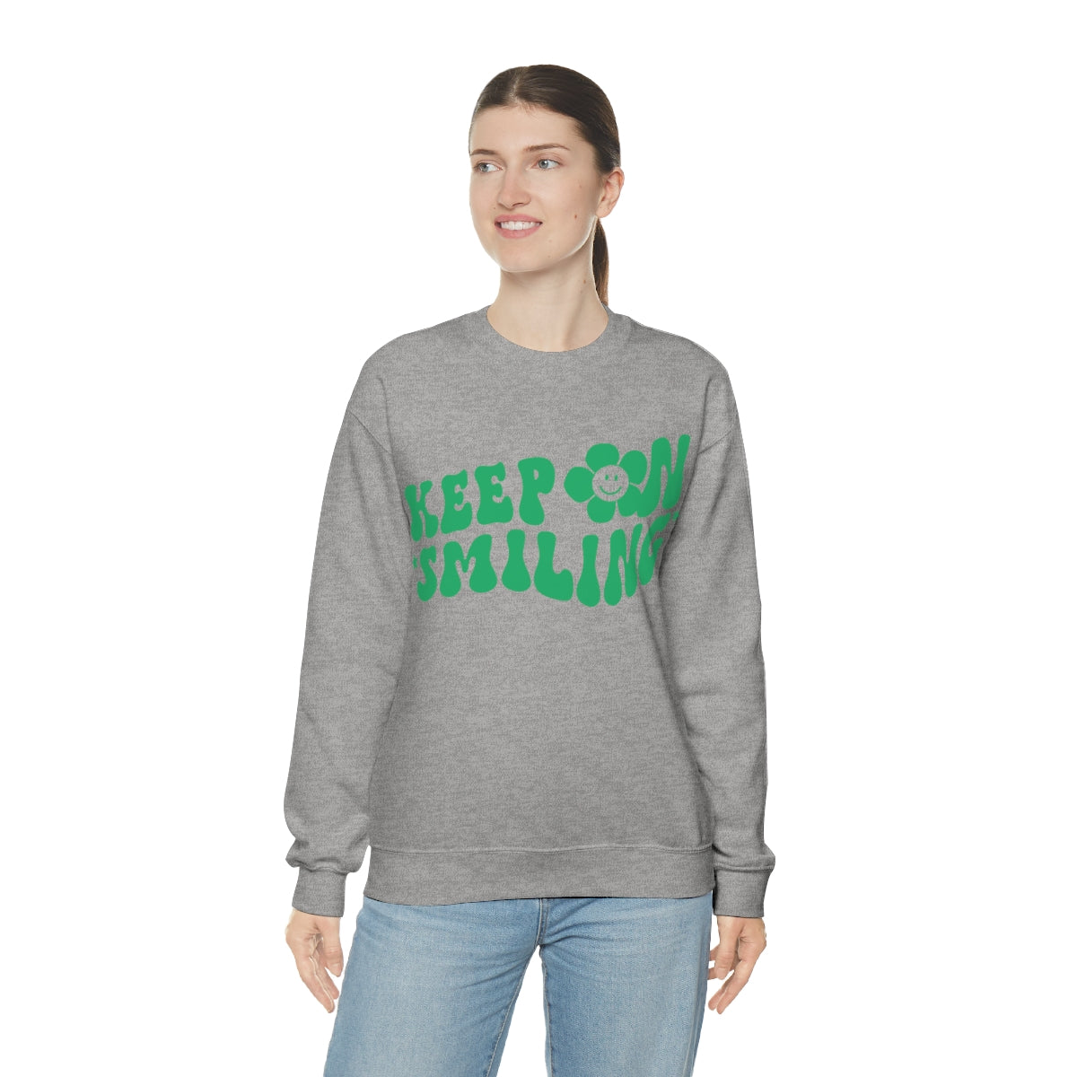 Keep On Smiling Sweatshirt / Unisex Heavy Blend™ Crewneck Sweatshirt / Green