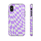Old School Checkered Retro Groovy Vibe Wavy Checkerboard Phone Case / Purple