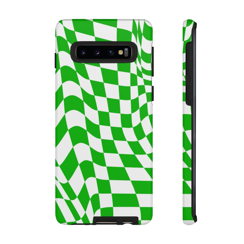 Old School Checkered Retro Groovy Vibe Wavy Checkerboard Phone Case / Retro Green