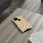Old School Checkered Retro Groovy Vibe Wavy Checkerboard Phone Case / Retro Tan