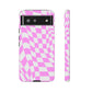 Old School Checkered Retro Groovy Vibe Wavy Checkerboard Phone Case / Pink