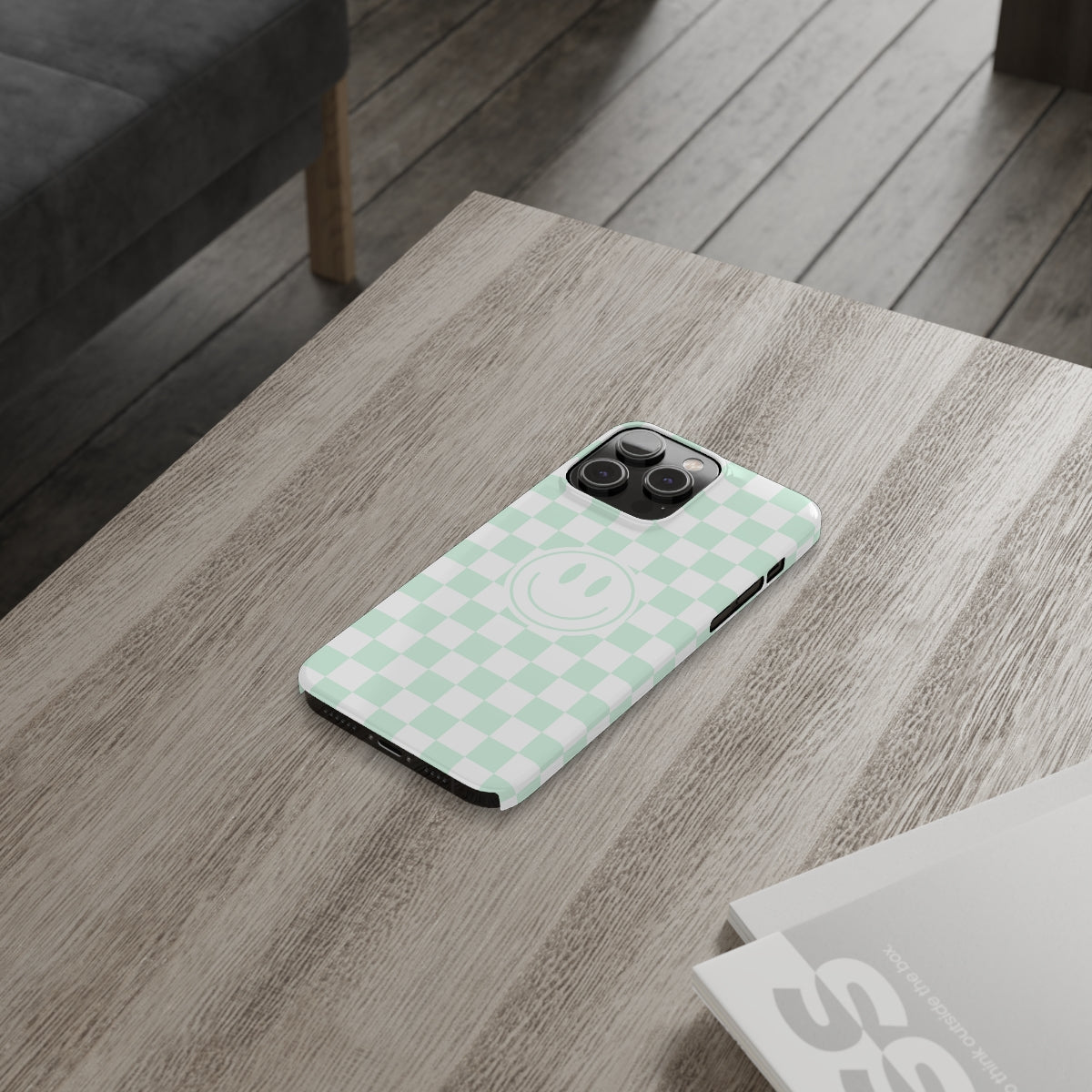 Checkered Board Smiley Happy Face / Slim Phone Cases, Case-Mate / Mint Green