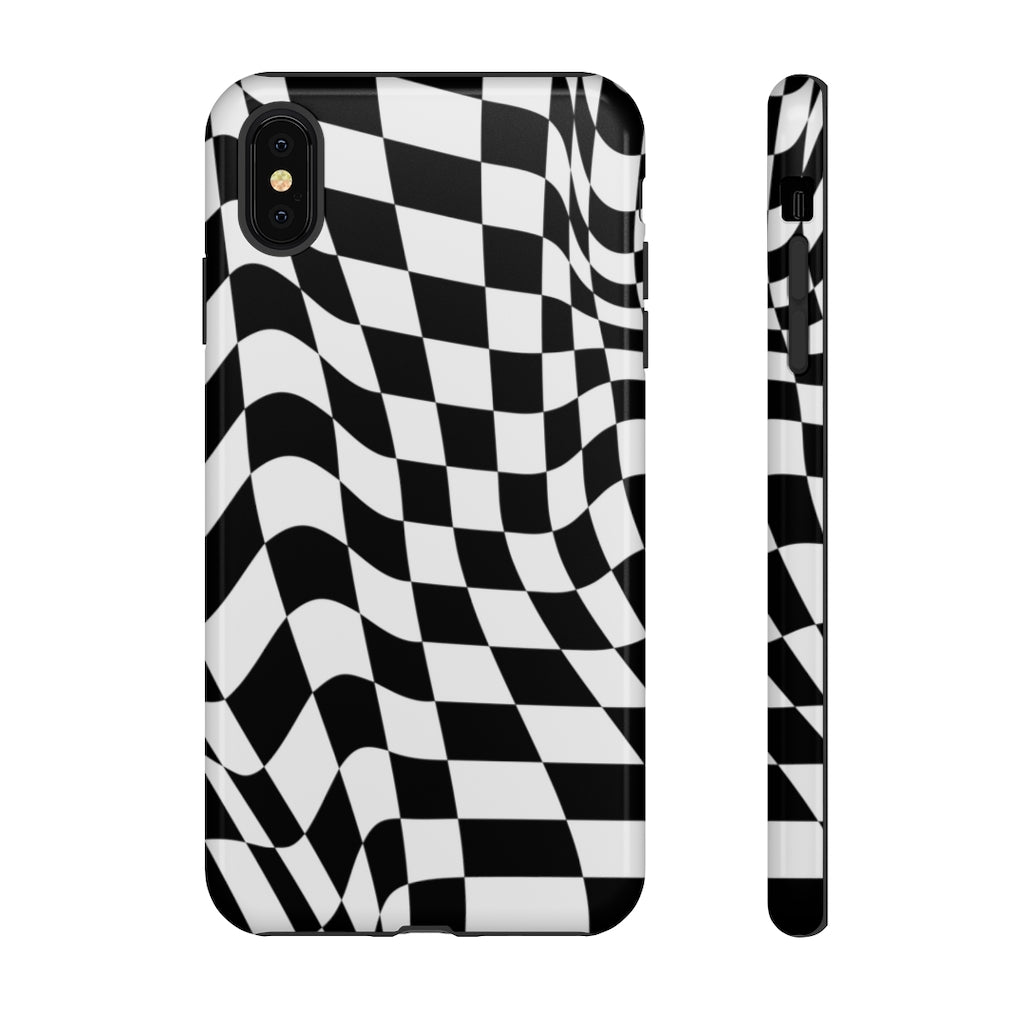 Old School Checkered Retro Groovy Vibe Wavy Checkerboard Phone Case