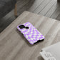 Old School Checkered Retro Groovy Vibe Wavy Checkerboard Phone Case / Purple
