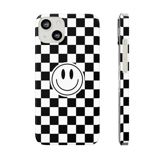 Checkered Board Smiley Happy Face / Slim Phone Cases, Case-Mate / Black