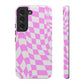 Old School Checkered Retro Groovy Vibe Wavy Checkerboard Phone Case / Pink
