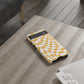 Old School Checkered Retro Groovy Vibe Wavy Checkerboard Phone Case / Retro Tan