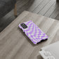 Old School Checkered Retro Groovy Vibe Wavy Checkerboard Phone Case / Purple