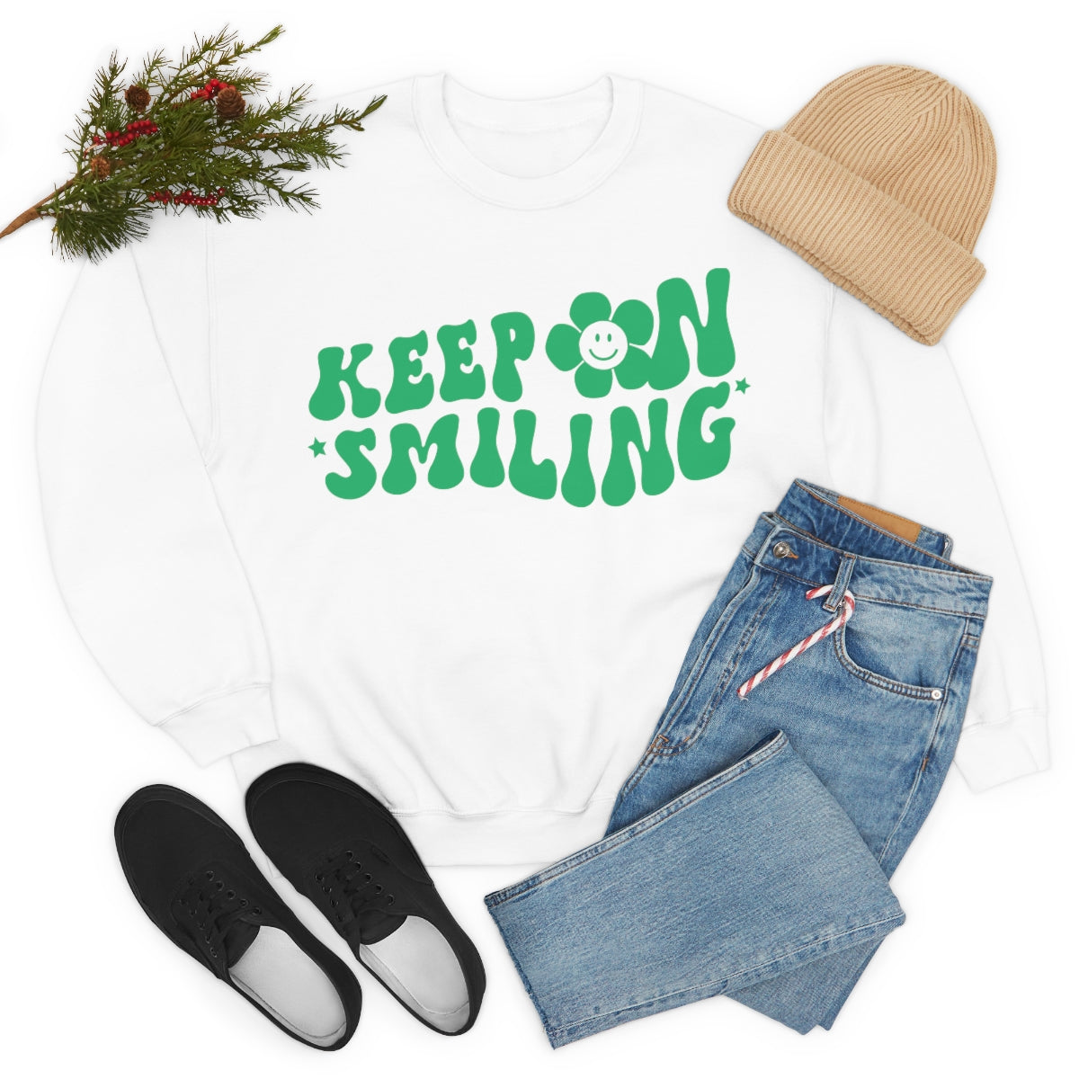 Keep On Smiling Sweatshirt / Unisex Heavy Blend™ Crewneck Sweatshirt / Green