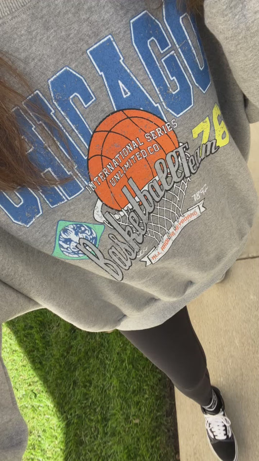 Chicago Basketball Vintage Oversized Cotton Sweatshirts