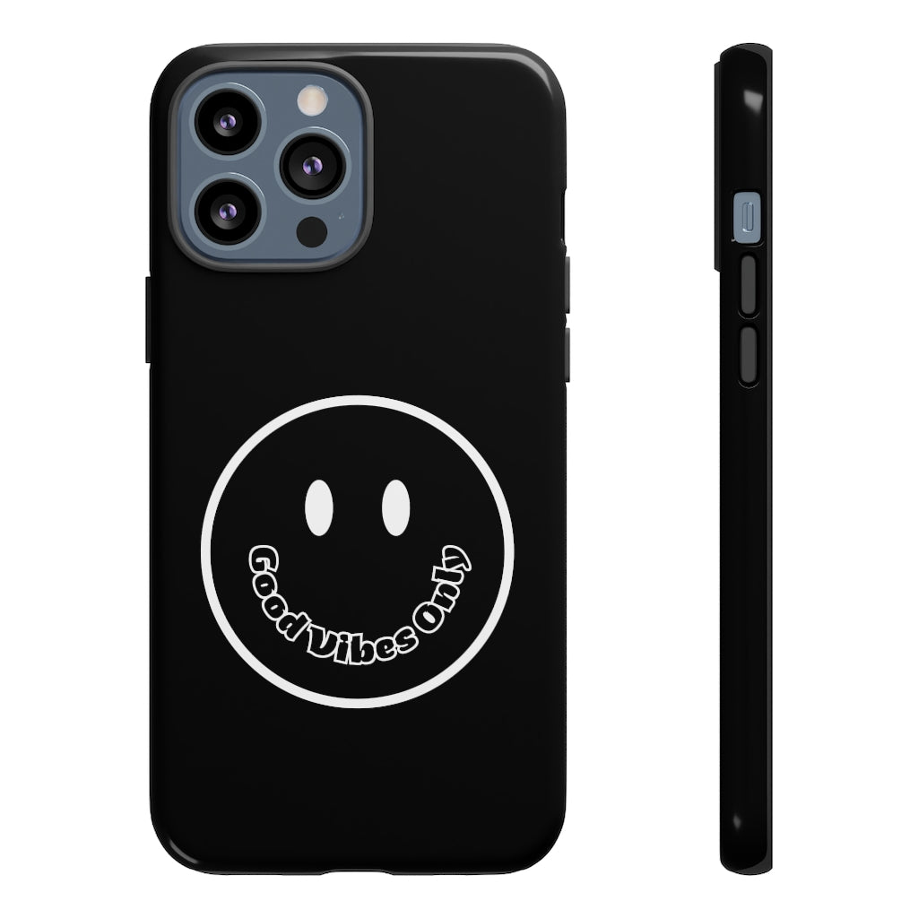 Smiley Happy Face Good Vibes Only Message Printed Phone Case / Black Case