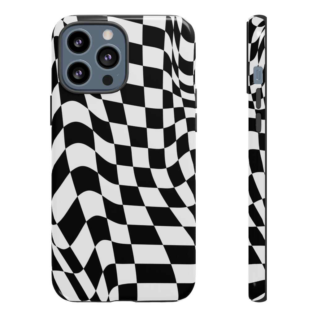 Old School Checkered Retro Groovy Vibe Wavy Checkerboard Phone Case
