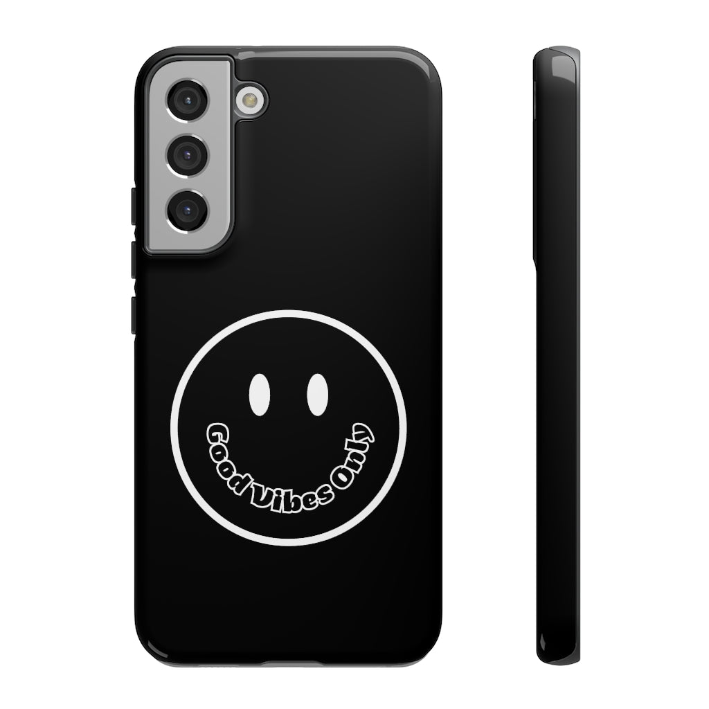 Smiley Happy Face Good Vibes Only Message Printed Phone Case / Black Case
