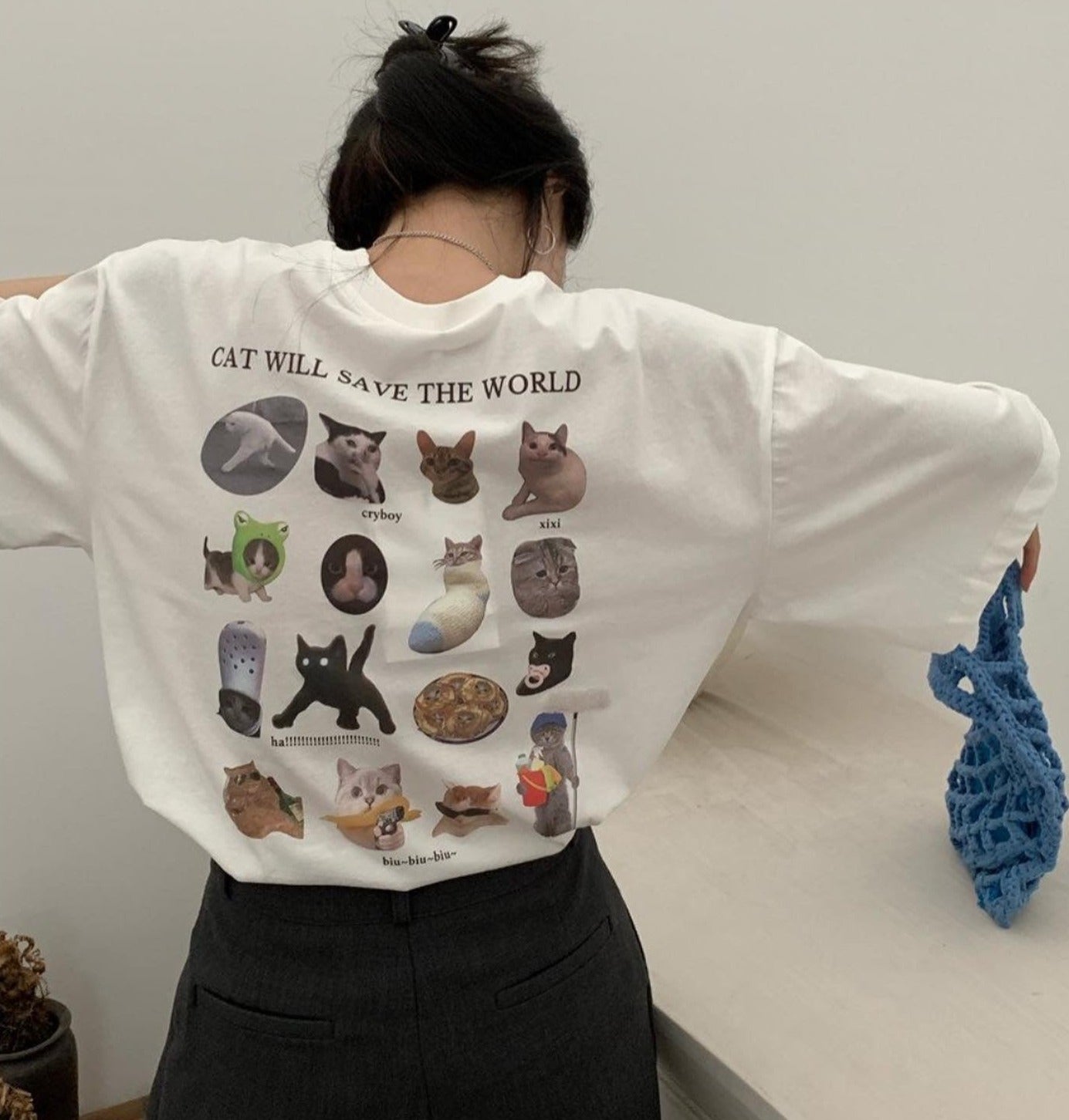 Cat Lover Print Overfit Short sleeve T-shirts
