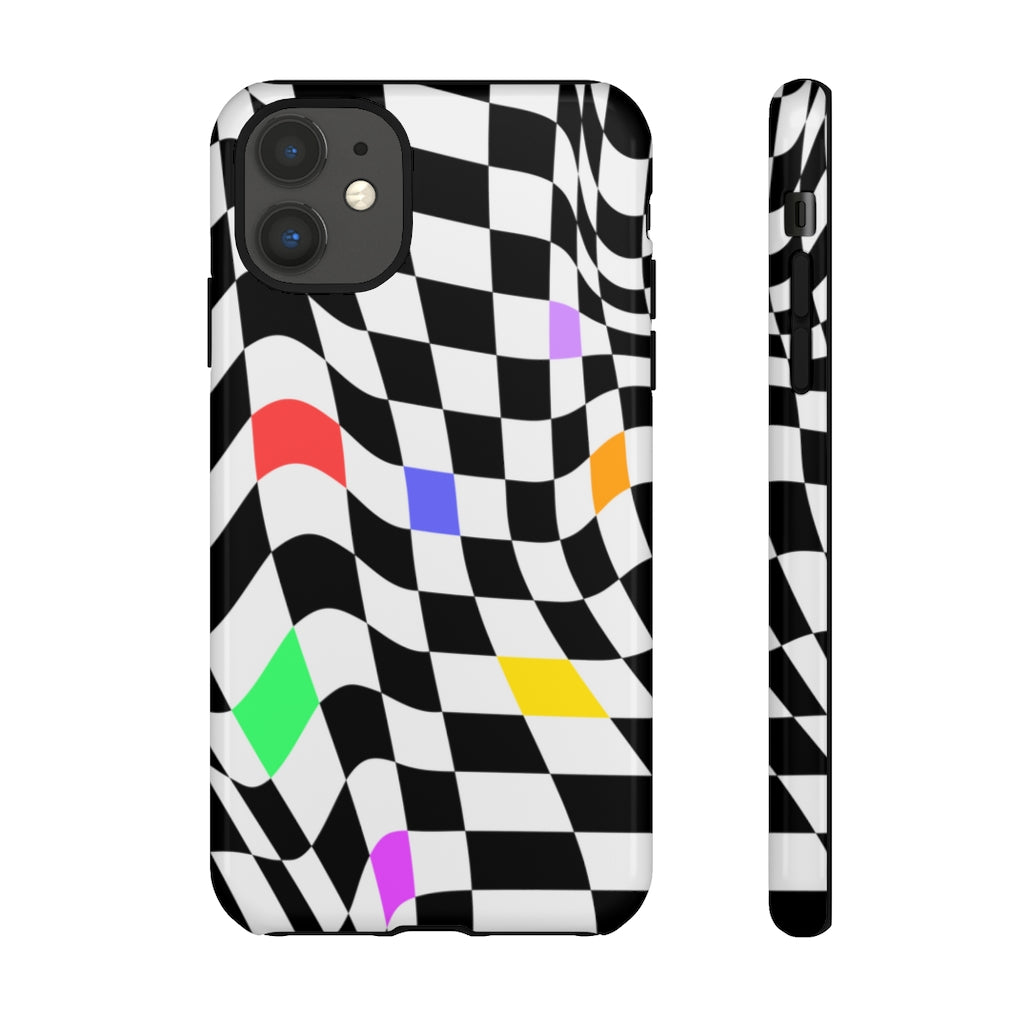 Old School Checkered Retro Groovy Vibe Wavy Checkerboard Phone Case / Multi