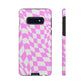 Old School Checkered Retro Groovy Vibe Wavy Checkerboard Phone Case / Pink