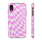 Old School Checkered Retro Groovy Vibe Wavy Checkerboard Phone Case / Pink