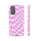 Old School Checkered Retro Groovy Vibe Wavy Checkerboard Phone Case / Pink