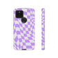 Old School Checkered Retro Groovy Vibe Wavy Checkerboard Phone Case / Purple
