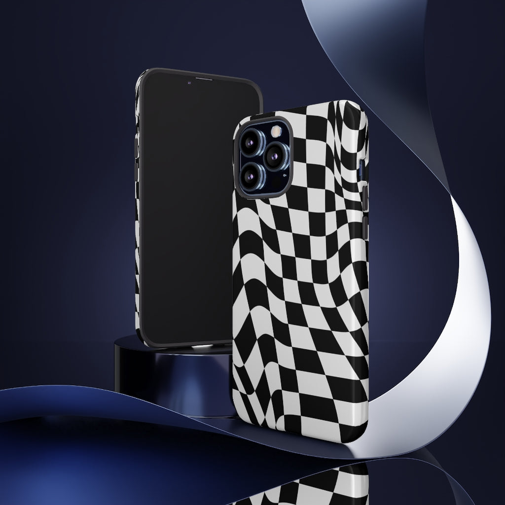 Old School Checkered Retro Groovy Vibe Wavy Checkerboard Phone Case