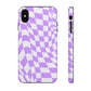 Old School Checkered Retro Groovy Vibe Wavy Checkerboard Phone Case / Purple