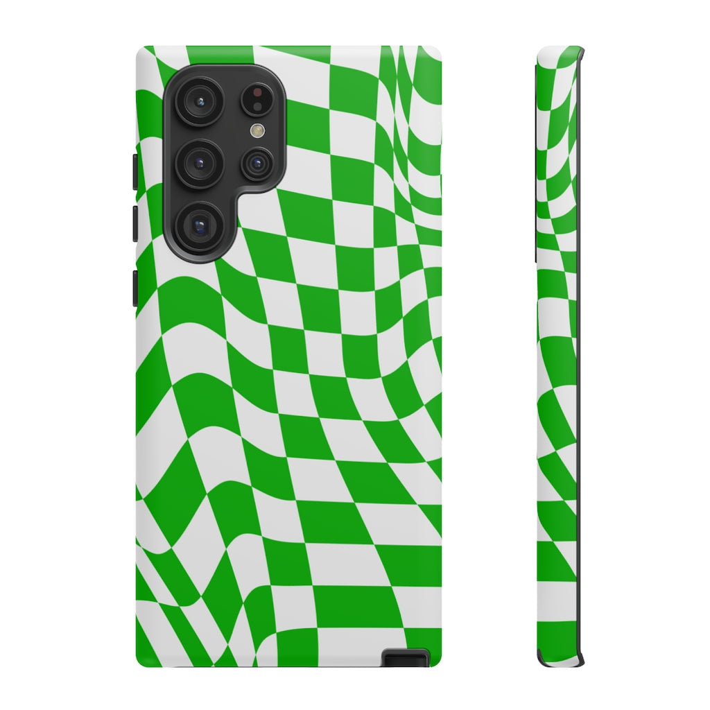 Old School Checkered Retro Groovy Vibe Wavy Checkerboard Phone Case / Retro Green