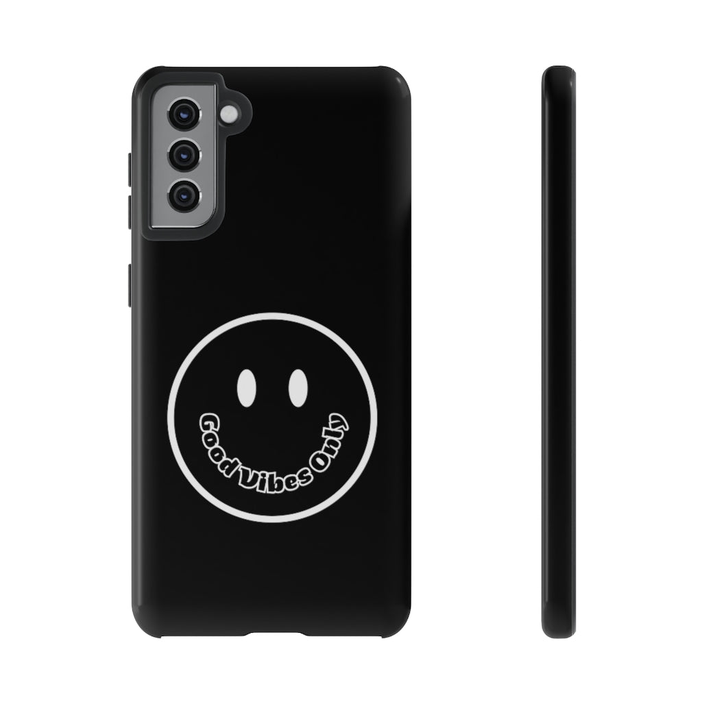 Smiley Happy Face Good Vibes Only Message Printed Phone Case / Black Case