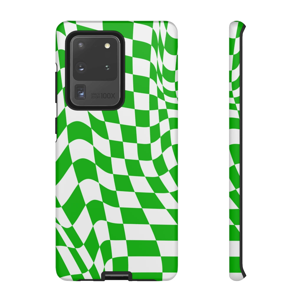 Old School Checkered Retro Groovy Vibe Wavy Checkerboard Phone Case / Retro Green