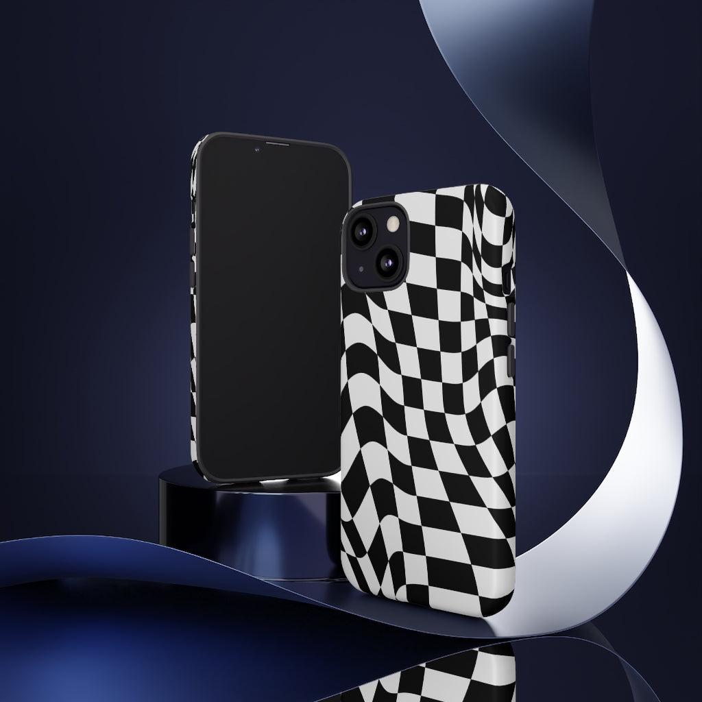 Old School Checkered Retro Groovy Vibe Wavy Checkerboard Phone Case
