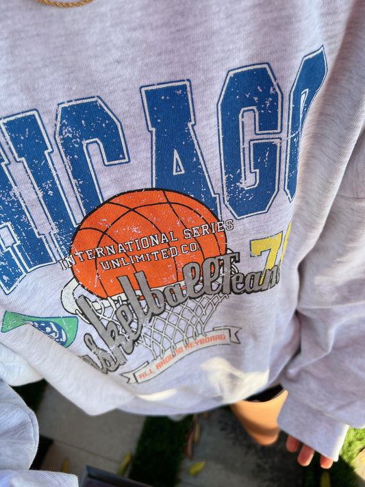 Chicago Basketball Vintage Oversized Cotton Sweatshirts