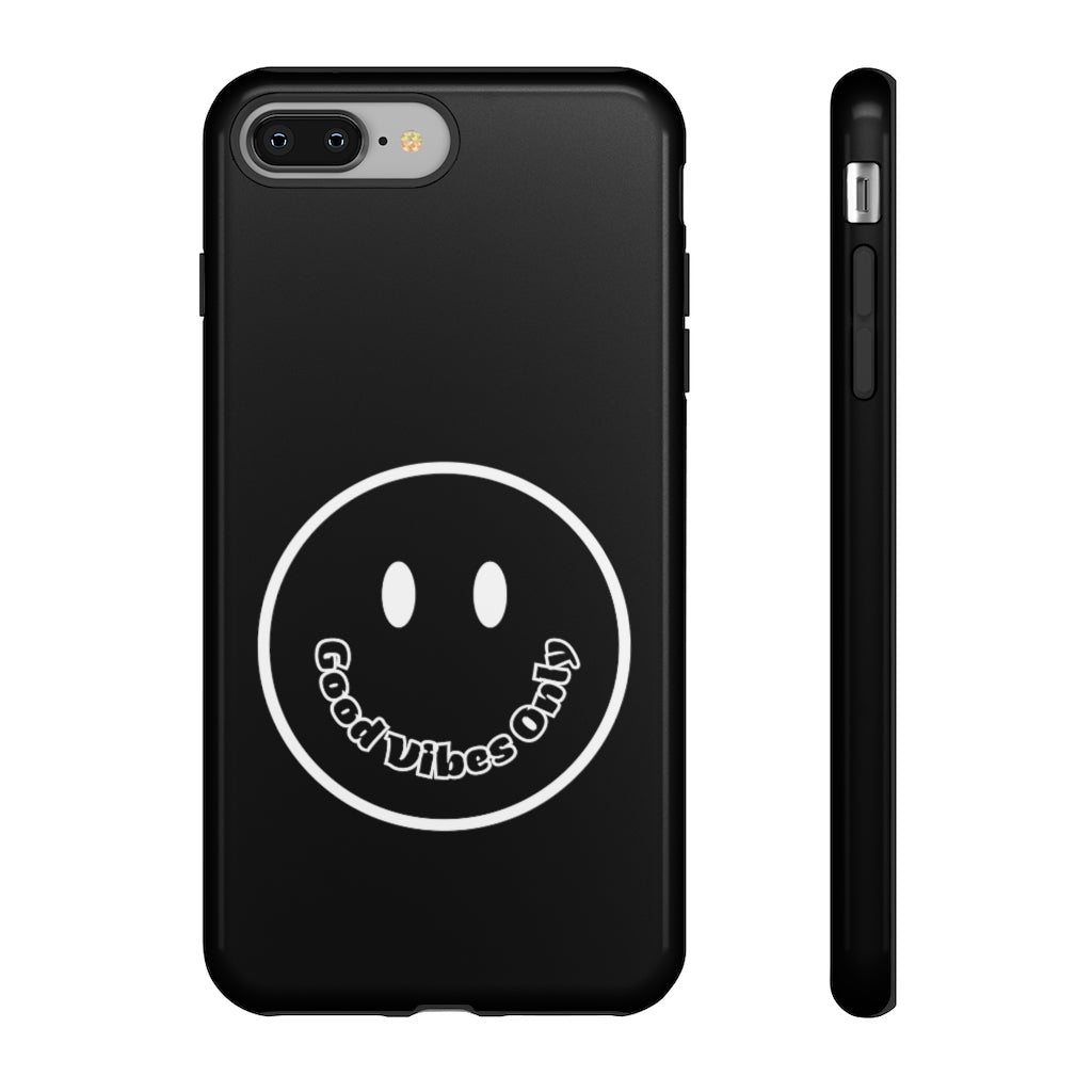 Smiley Happy Face Good Vibes Only Message Printed Phone Case / Black Case