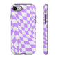 Old School Checkered Retro Groovy Vibe Wavy Checkerboard Phone Case / Purple