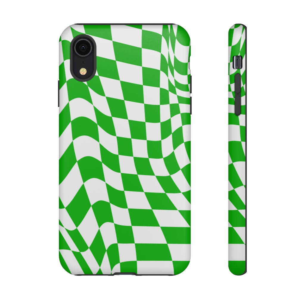 Old School Checkered Retro Groovy Vibe Wavy Checkerboard Phone Case / Retro Green