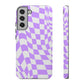 Old School Checkered Retro Groovy Vibe Wavy Checkerboard Phone Case / Purple